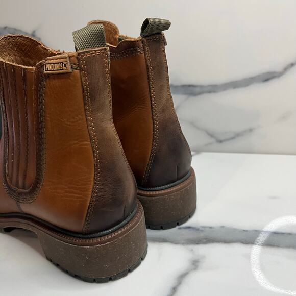 Pikolinos Wmns NWOB Brown Leather Chelsea Boots Sz 41 Sz 10 Chunky Heel Classic - Picture 6 of 9